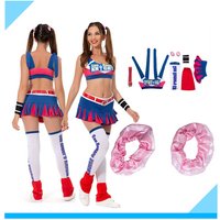 Lollipop Chainsaw Cosplay Juliet Starling Costumes Women Cheerleading Vest Skirt Belt Headband Stockings Halloween Carnival Suit