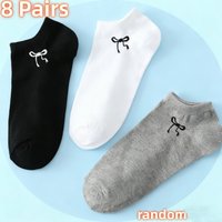 8Pairs of Random Summer Women's Lightweight and Breathable Ankle Socks Fashionable and Versatile Bow Tie Four Season Short Socks