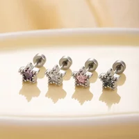 20G Flat Back Crystal CZ Star Ear Stud Earrings, Hypoallergenic Titanium Cubic Zircon Cartilage Helix Stackable Piercing Jewelry