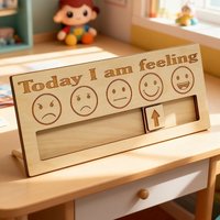 Wooden Emotion Expression Sign - "Today I am Feeling" with 5 Emotion Symbols (Angry, Disgusted, Sad, Neutral, Happy, Joyful)