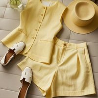 Women's Elegant Simple Suit Summer New Fashion O-Neck Sleeveless Vest + High Waist Shorts Casual Beautiful 2-Piece Set