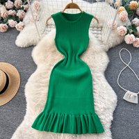 YuooMuoo Frühen Herbst Sexy Paket Hüften Rüschen Mini Kleid Sommer Mode Y2K Gestrickte Bodycon Damen Kleid Koreanische Party Vestidos