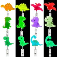 Halloween Acrylic Led Dinosaur Retractable Badge Reel ID Holder Crocodile Clip for Doctors Nurses Teachers Students