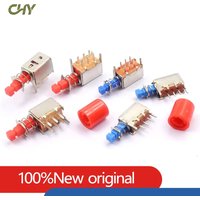 PS-22F03 Right Angle PCB Latching Push Button Switch with Cap DPDT Double Pole Self/No-Locking Key Power Switches 6Pin A03