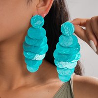 Bohemian Turquoise Color Round Acrylic Dangle Earrings Women Layered Long Tassel Sequins Drop Earrings Beach Vacation Jewelry