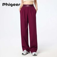 PHIGEER Women Yoga Pants, Elastic Wasit Wide Leg Pants with Pockets, Stretch Loose Casual Lounge Sweatpants, Causal Streetwear