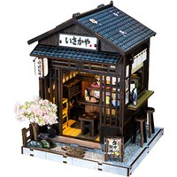 DIY Wooden Japanese Tavern Casa Miniature Model Kits With Furniture LED Lights Dollhouse for Friends Birthday Gifts