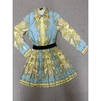 Spring 2026 new printed women's suit single-breasted long-sleeved shirt+elastic waist pleated short skirt fashion two-piece suit