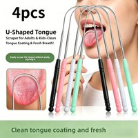 1/4pcs U-Shaped Stainless Steel Tongue Scraper for Adults & Kids,Reusable Oral Cleaner for Fresh Breath & Tongue Coating Removal