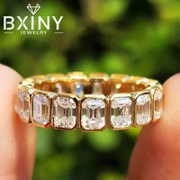 BXINY 3*4mm Emerald Cut Moissanite Rings S925 Silver D Color Lab Diamond for Women Men Full Eternity Band Gifts Fine Jewelry GRA