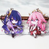Raiden Shogun and Yae Miko Acrylic Pendant Keychain Best Friends Matching Keyring Set Cute Anime Bag Charm Gift for Fans