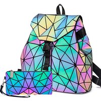 Casual Folding backpack for Men and Women,Holographic Laser Luminous Diamond Drawstring Shoulder Bag,Cool Fashion Travel Bag 2pc