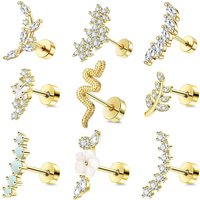1PCS 16G Cartilage Tragus Earring Copper Flower Opal Cz Stud Earrings Flat Back Cartilage Conch Helix Piercing Jewelry For Women