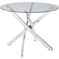 100cm Round Glass Dining Table with Silver Chrome Legs, Perfect for Home and Restaurant Use