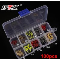 FTK 100Pcs Mix colors Fishing Hooks Set Carbon Steel Single Circle 2#-11# Fishing Hook Fly Fishing Barbed Carp Hooks Sea Tackle