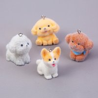 10pcs Flocking Puppy Dog Resin Charms Cute Animal Pendants Phone Chains Keychain Necklace Pendant for Jewelry Making Finding
