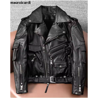 Mauroicardi Spring Autumn Cool Hard Black Pu Leather Motorcycle Biker Jacket Men Belt Zipper Luxury Designer Fashion Clothes