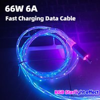 6A Fast Charging RGB Breathing Luminous Gradient Light Data Cable 66W TYPE-C Charger For xiaomi poco Huawei Samsung Data Cable