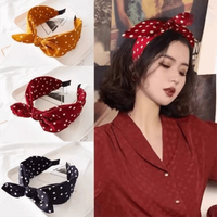 Bow Knot Women's Wide Headband Cross Korean Style Retro Polka Dot Hairband Rabbit Ear Hair Clip Hair Hoop Headwear
