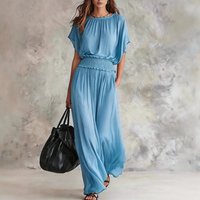 New Chiffon Long Dress Women Elegant Shirred Waist Slim Maxi Dress Casual Party Holiday Sundress For European American Style