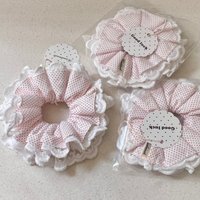 1PCHandmade Polka Dot Ruffle Scrunchie With White Lace For Women Girls Cute Elastic Hair Tie Sweet Hair Accessory For Daily Wear