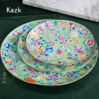 Creative Flower Enamel Ceramic Plate Chinese Style Home Dining Table Decor Steak Dinner Plates Dessert Dishes Tableware Plate