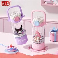 X&W Sanrio Cartoon Straw Cup Summer Cold Beverage Cup with Pop-up Lid&Carry Rope Leak Proof Sports Water Bottle for Kids Gifts