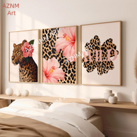 Funky Leopard Hibiscus Flower Pink Cheetah Canvas Print Poster Vintage Hawaiian Aloha Animal Art Prints Home Decor