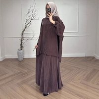 Women Skirt 2 Piece Set Eid Muslim Shirt Long Skirts Suit Lace Up Ramadan Morocco Top Outfits Dubai Single Breasted Ensemble