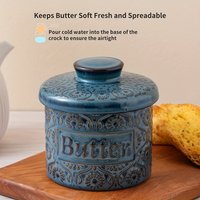 1pc Autumn vintage kiln-changed glaze butter bowl, deep blue glaze with lid and relief ceramic butter bowl, cheese storage jar