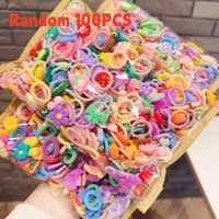 Random 20/60/100PCS Kids Hair Ties, Colorful Cartoon Pattern Hair Accessories, Elastic Hair Bands For Girls, Assorted Cute