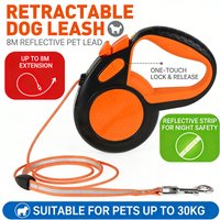 Laisse de marche rétractable pour animaux de compagnie, robuste, avec bande réfléchissante solide, poignée antidérapante, pour petits, moyens et grands chiens, 8M