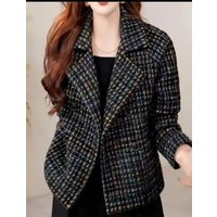 Slimming Plaid Autumn Winter New Style Women's Coat Korean Version Long Sleeve High Waist Suit Collar Jacket for plus Size La...