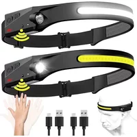 Powerful COB Rechargeable Sensor Headlamp Portable LED Head Torch Built-in Battery 5 Lighting Modes Camping Fishing Headlight