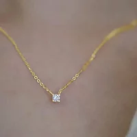 Huitan Minimalist Small Round CZ Pendant Necklace for Women Gold Color Chain Necklace Exquisite Daily Wear Trendy Jewelry