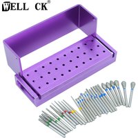 30pcs/Set Dental Diamond Burs Drill Disinfection Block High Speed Handpiece Burs Holder Aluminium Instrument Dentistry Tools