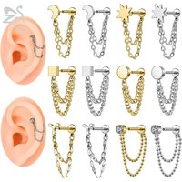 ZS 1 PC 16G Stainless Steel Stud Earring For Women Girls Tassel Drop Ear Studs CZ Crystal Cartilage Helix Lobe Piercing Jewelry