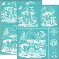 2Pcs 11x8.6 Inch Mushroom House Silk Screen Stencil Mushroom Pattern Self-Adhesive Silk Screen Printing Stencil Mesh Stencils
