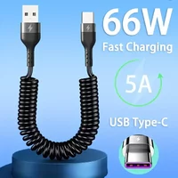5A 66W Spring Pull Telescopic Data Cable USB To Type-C/Dual Type-C Fast Charging Cable For Car 1M 1.8M 2M For Xiaomi iphone New
