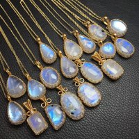 1 Pc Fengbaowu Natural Blue Moonstone Water Drop Oval Cabochon Wire Wrapping Necklace Pendant Reiki Healing Stone Jewelry Gift