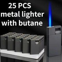 25pcs Gas-containing metal windproof lighter durable blue flame direct lighter inflatable