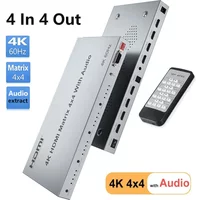 4K 60Hz 4x4 HDMI Matrix with Audio Extractor HDR 3D 1080P Video Switcher Splitter 4 in 4 Out HDCP2.2 EDID RS232 for PS4 PC To TV