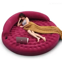 Indoor Use Round Inflatable Folding Floor Bed Foldable Air Sofa/Mattress/Louge Chairs with Backrest Thickened Soft Flocking