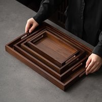 Large Size Rectangular Bamboo Wood Tea Tray Display Plate Walnut Color Tea Set Cup Storage Handle Home Use Japanese Style Tea...