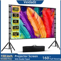VEIDADZ Projector Screen With Stand White Wrinkle-Free 160° Viewing Angle 60-150 inch Double Sided Screen Home Theater Outdoor