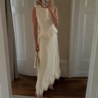Autumn Winter Women Party Two Piece Set Elegant INS Tassel Shirt Top + Maxi Skirt Suit 2026 Celebrity Guest Evening Outfits
