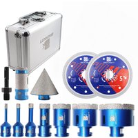 BRSCHNITT 12Pcs Diamond Drill Bit +Cutting Discs+Chamfer Bit+Drilling Milling Bit Kit M14 Tile Cutter for Drilling Ceramic Marble Granite Hole Saw Drill Core Bit Cut Plate