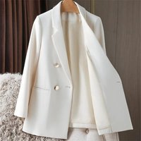 2025 Blazer Coat Metal Buckle Small Suit Jacket Women Clothing Double Breasted Long Sleeve Office Lady Elegant Blazers