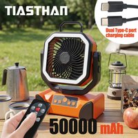50000mAh Rechargeable Camping Fan with LED Light Remote Control Outdoor Hanging Fan for Tent Fishing Hurricane - 100H Runtime