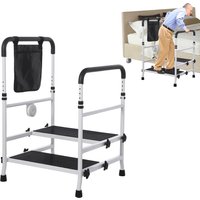 Bath Transfer Bench Shower Chair with Non Slip Aluminium Frame, Adjustable Height Bath Seat with Backrest & Padded Armrests